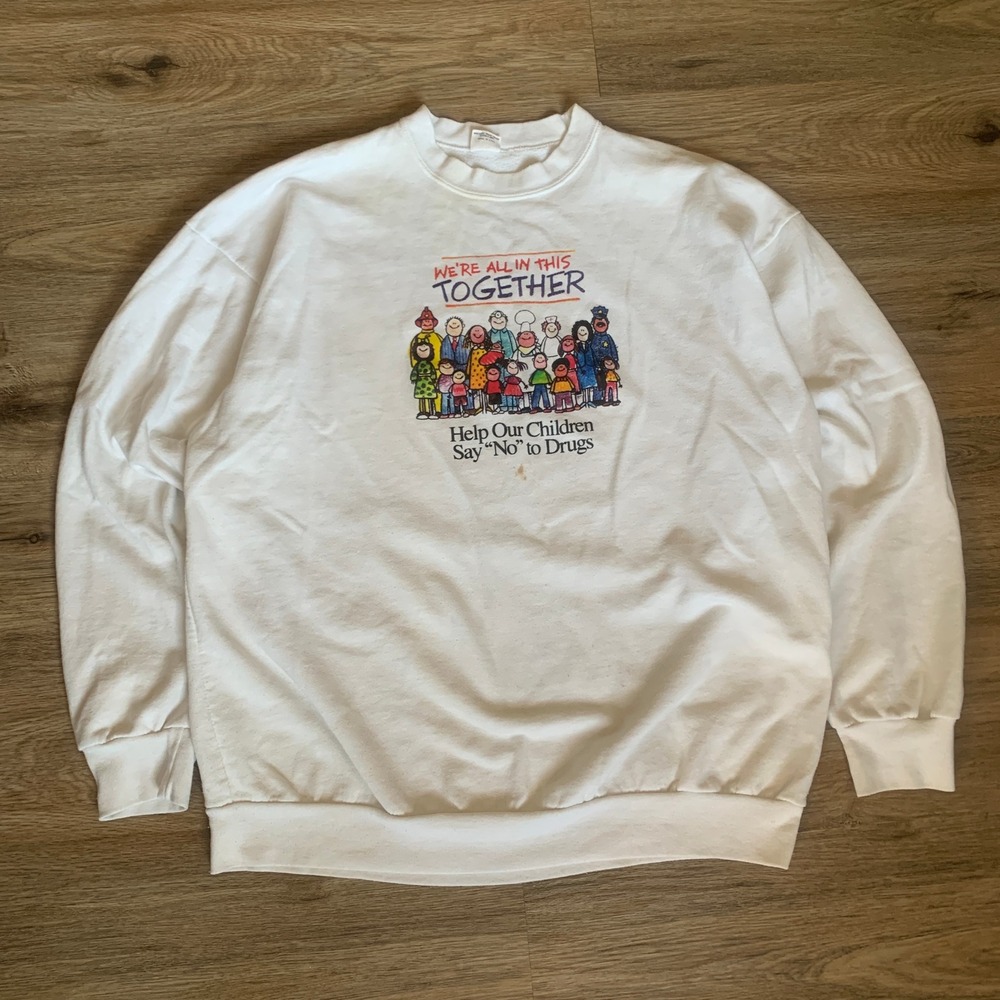 Vintage 80s Belton Graphic Say No To Drugs Sweatshirt White XXL - Made in USA